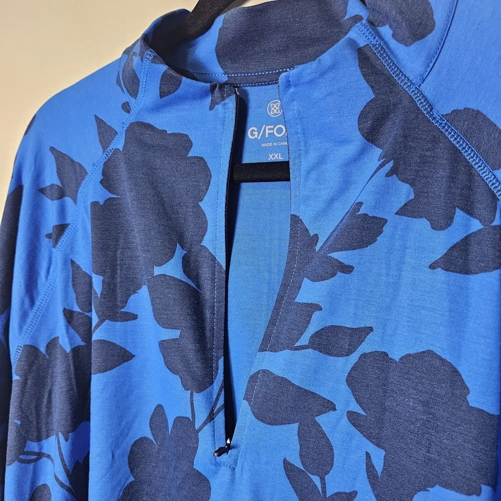 NWT G/Fore GFore 1/4 Zip Pullover Racer Blue Floral Long‎ Sleeve Golf Men's XXL